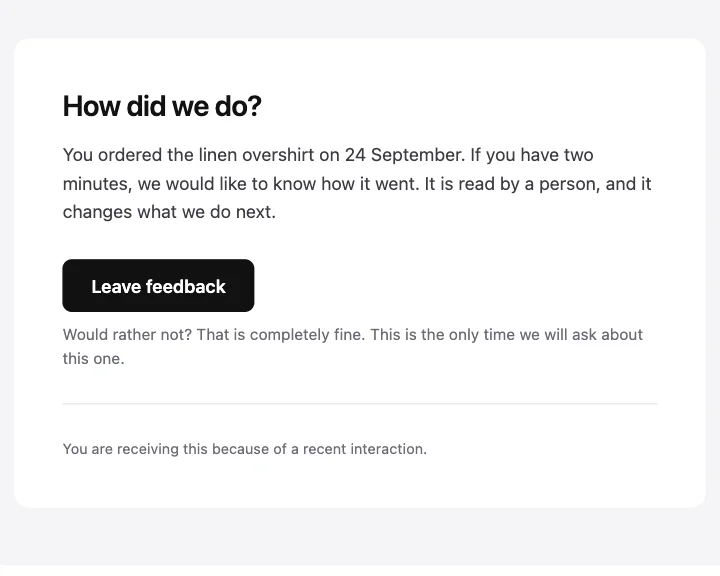 Preview of the Feedback request template