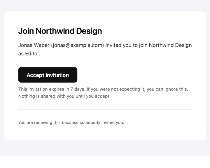 Preview of the Team invitation template