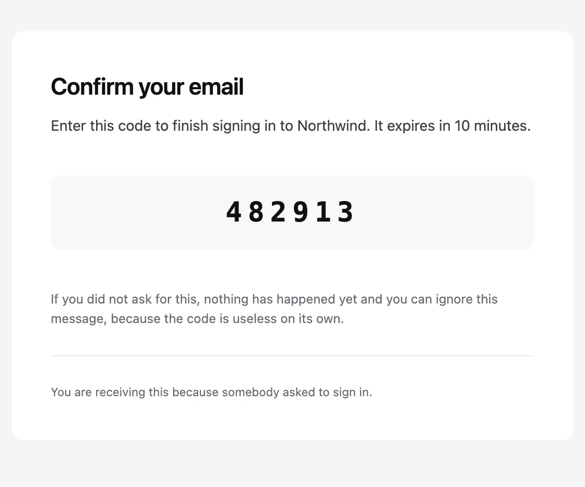 Preview of the Verification code template